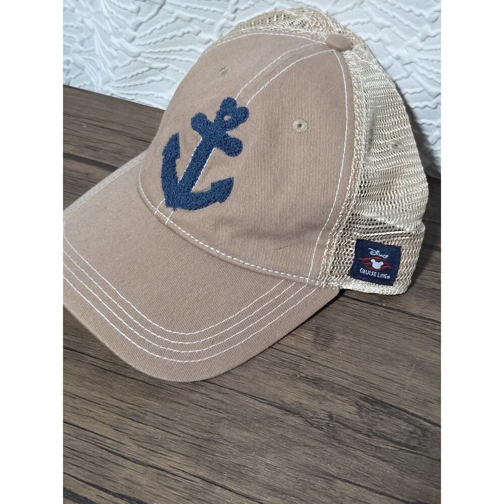 Disney Cruise Line Anchor Trucker Hat Tan Mesh Adjustable Cap One Size Unisex